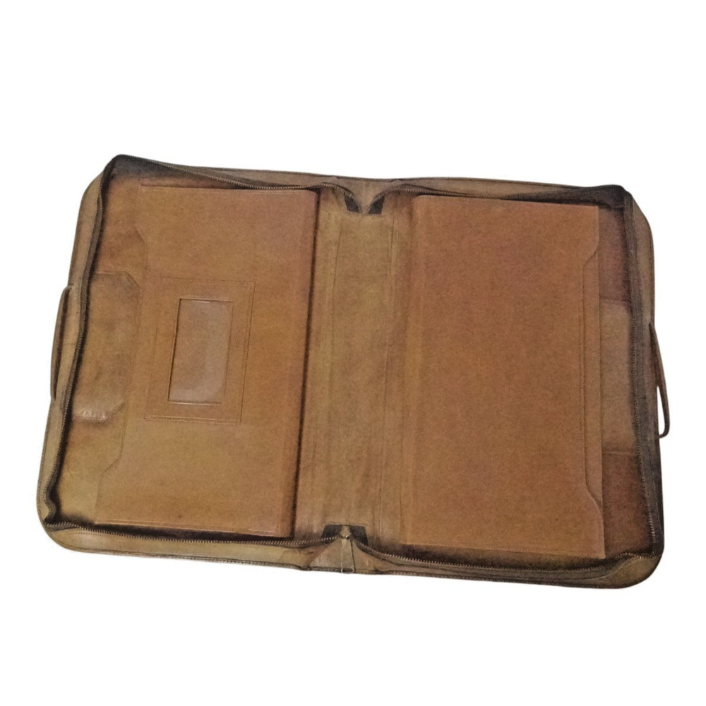 Vintage 1970s Mexican Tooled Leather Briefcase Portfolio Zip Around 14" Laptop - Picture 9 of 13